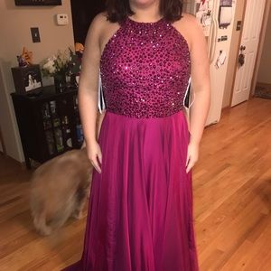 SHERRI HILL High Neck Beaded Bodice A Line Dress